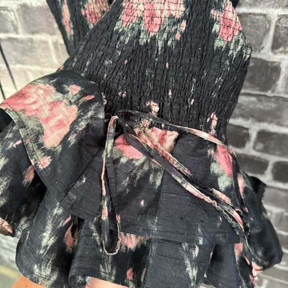 LOVESHACKFANCY puff sleeve smocked floral mini dress black pink floral - Picture 10 of 13